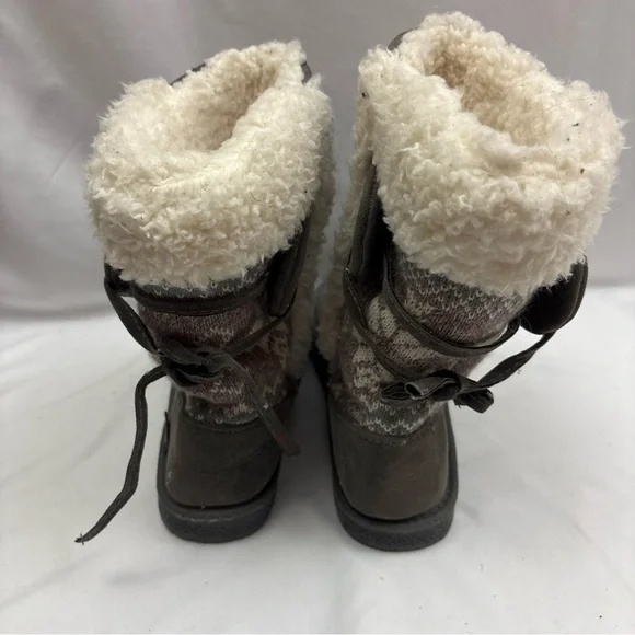 Muk Luks Melba Women’s Boots Size 10 Gray Booties Sherpa Line Gray Back Lace Up - Picture 5 of 12